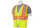 ERB S383P Zipper Contrasting Trim Mesh Safety Vest with Interior and Exterior Pockets, Hi Viz LIme with Silver Reflective Tape Over Contrasting Trim, ANSI Class 2